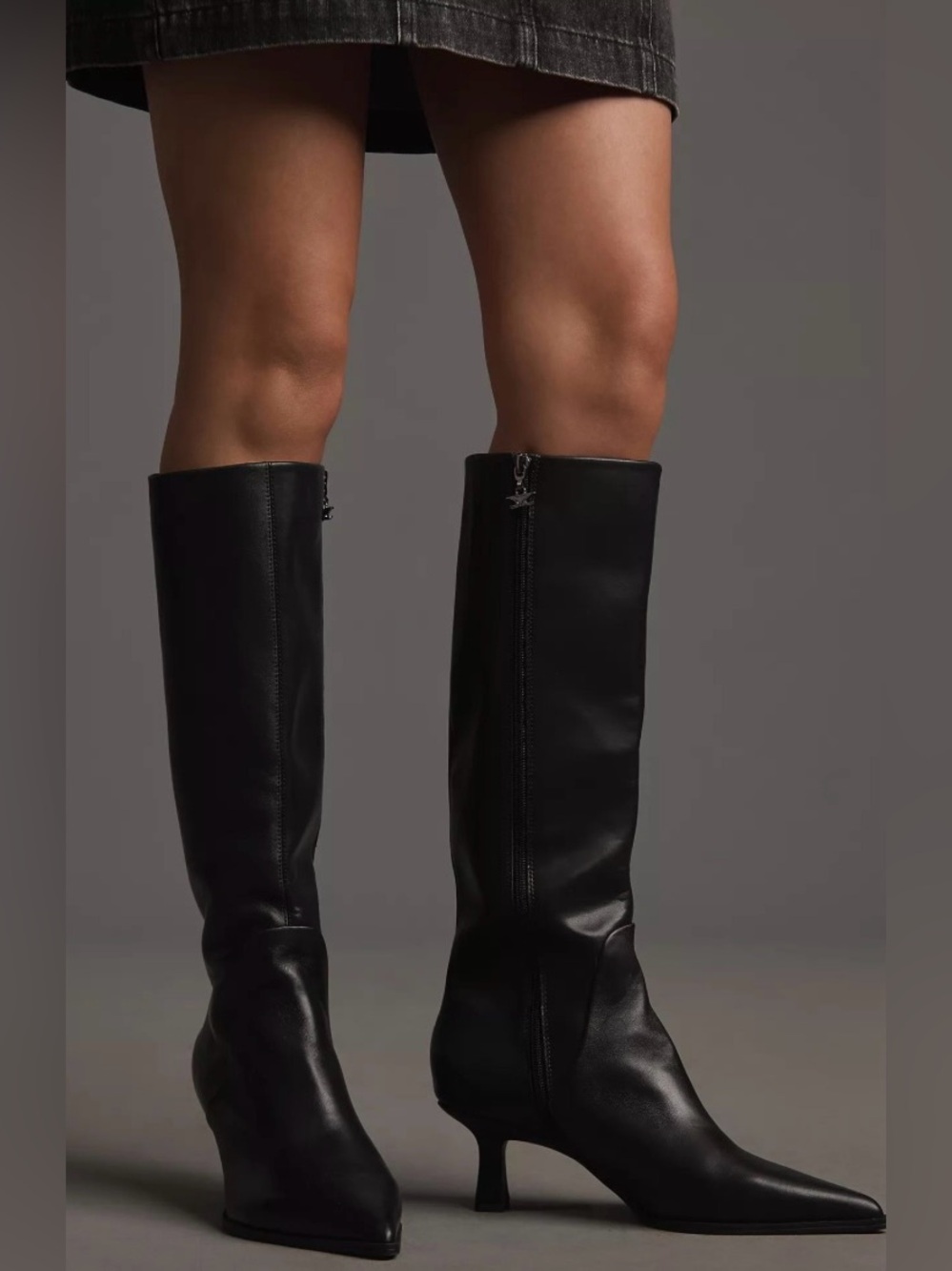 Circus NY by Sam Edelman Yulia Knee-High Boots Black Leather Kitten Heel - NWT